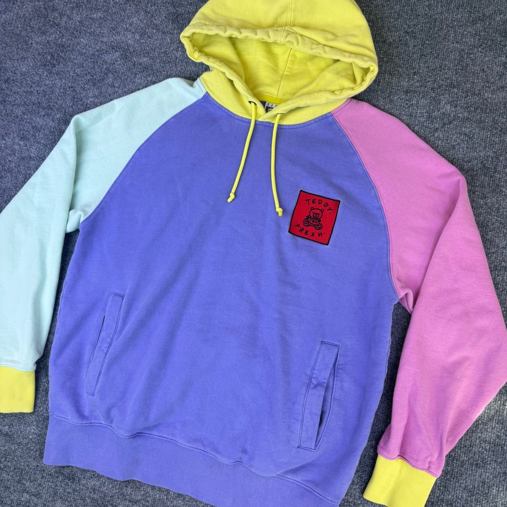 Teddy Fresh Mens Colorblock Hoodie Heavy Purple Pink Yellow Mint Cotton Pullover
